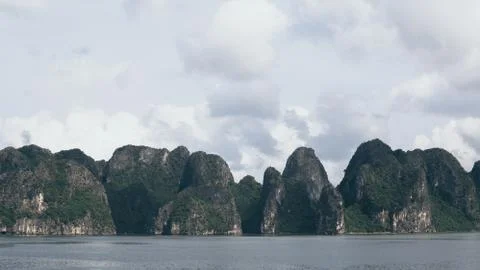 Panoramic view over limestone mountains in Halong Bay, Vietnam Stock Photos