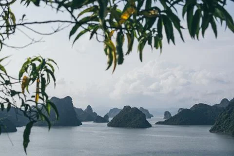 Panoramic view over limestone mountains in Halong Bay, Vietnam Stock Photos