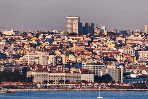 Panoramic view over Lisbon, Tagus river, Portuga Foto stock