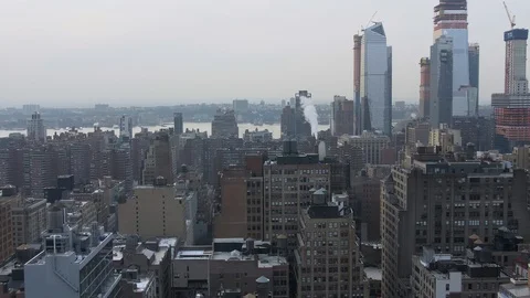 Panoramic View over Manhattan from Skyscraper Rooftop during sunset Stock Footage 92578204