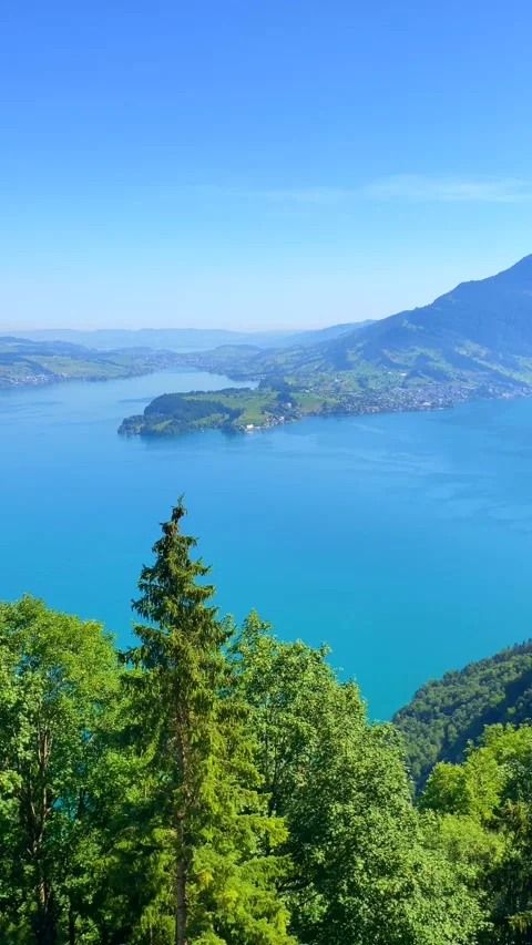 Panoramic View over Mountain and Lake Lucerne in a Sunny Summer Day Stock-Footage 203708316