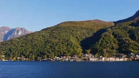 Panoramic View over Mountain Generoso and Lake Lugano in a Sunny Day Stock Footage 220733683