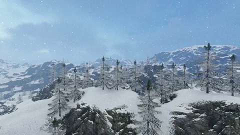Panoramic view over mountains peaks,snowing over mountains Stock Footage 70793456