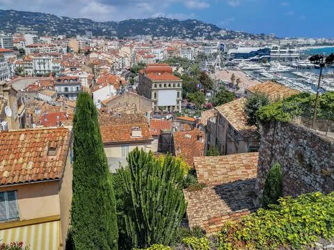 Panoramic view over Nice city, Mediterranean coast with yachts, observation w Stock Photos