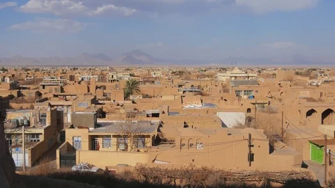Panoramic view over the Old City of Yazd, Iran Stock Footage 73612097