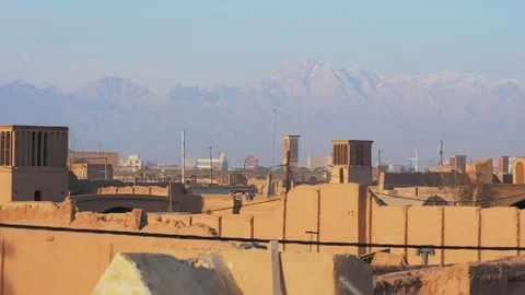 Panoramic view over the Old City of Yazd, Iran Stock Footage 73612550