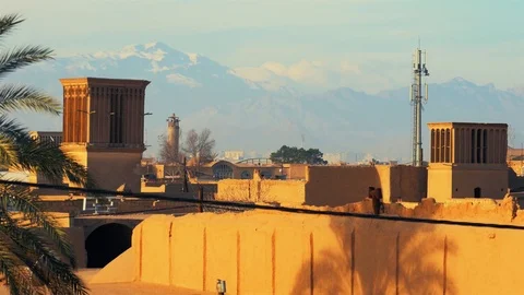 Panoramic view over the Old City of Yazd, Iran Stock Footage 111305701