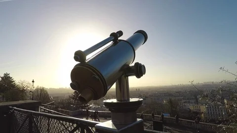 Panoramic view over Paris with binoculars Stock Footage 80003043