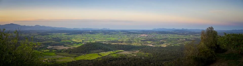 Panoramic View Over Pla de Mallorca from Randa Mountain Stock Photos