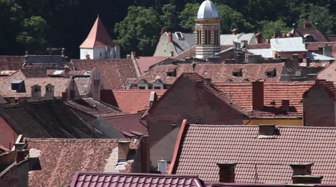 Panoramic view over red roofs, Medieval city, old European town, architecture Stock Footage 40536038