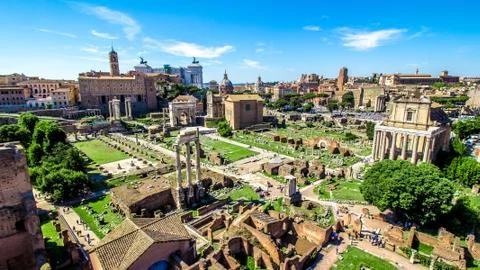 Panoramic view over the Roman Forum, Rome, Italy Stock Photos