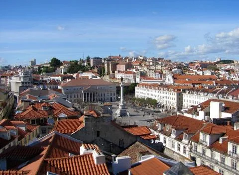 Panoramic view over Rossio Square from elevador Santa de Justa cityscape Stock Photos