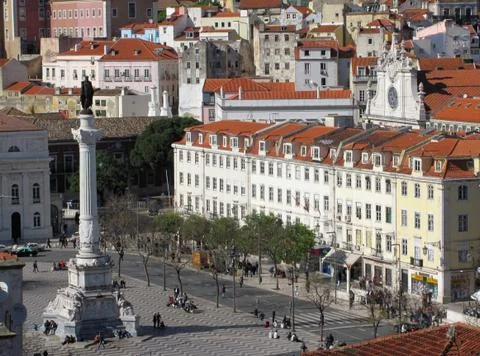 Panoramic view over Rossio Square from elevador Santa de Justa cityscape Stock Photos