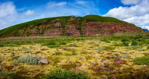 Panoramic view over rough and colorful landscape in Iceland Stock Photos