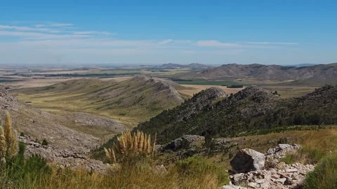 Panoramic view over the sierra de la ventana viewed from the ascent to Tres Stock Footage 345619654