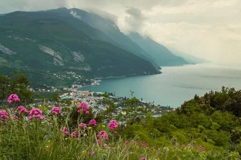 Panoramic view over Torbole Lago del garda, Trentino, Italy from Monte Brione on Stock Photos
