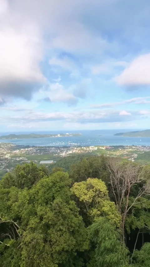 Panoramic View Over Tropical Coastline Bay and Island From Mountain Stock Footage 341901420
