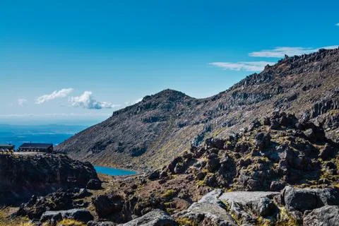 Panoramic view over valley from Mt Ruapehu. Tongariro National Park, New Zeal Stock Photos