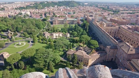 Panoramic View over Vatican Gardens and Rome Skyline from St. Peter's Basil.. Stock Footage 339863460