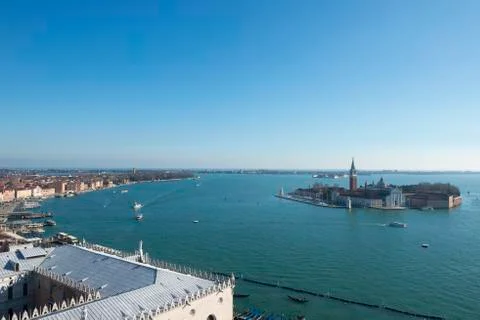 Panoramic View over Venice and Island San Giorgio Maggiore in Italy. Stock-Fotos