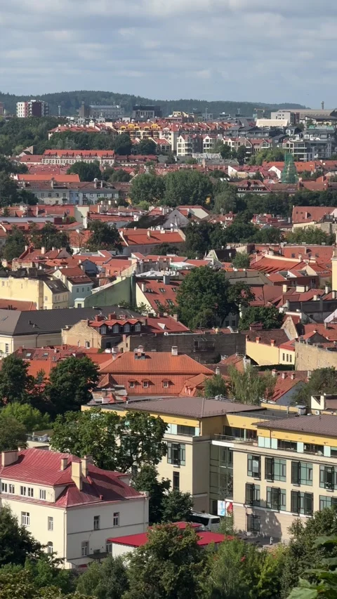 Panoramic View Over Vilnius Old Town and Historic Church Towers Stock Footage 341397593