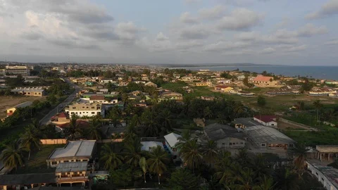 The panoramic view over Winneba Town city from South Ghana Stock Footage 128066670