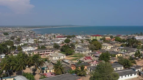 The panoramic view over Winneba Town city from South Ghana Stock Footage 128066749