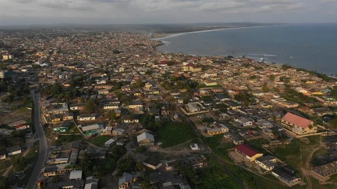 The panoramic view over Winneba Town city from South Ghana Stock Footage 128066895