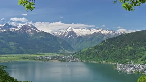 Panoramic view over Zell am See, Salzburg, Austria Stock Footage 195227907