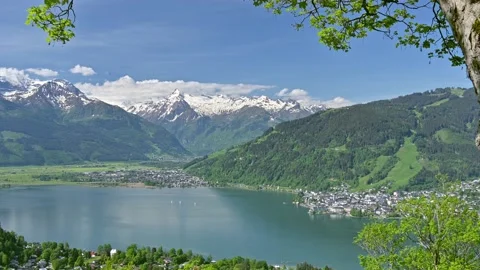 Panoramic view over Zell am See, Salzburg, Austria Stock Footage 195228209