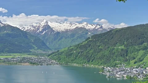 Panoramic view over Zell am See, Salzburg, Austria Stock Footage 195228280