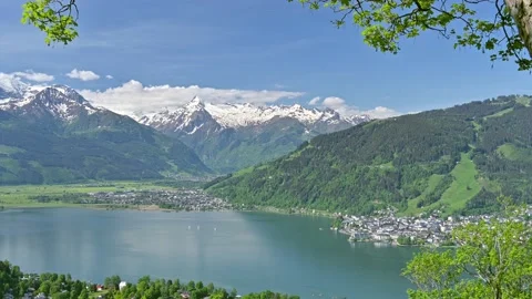 Panoramic view over Zell am See, Salzburg, Austria Stock Footage 195228538