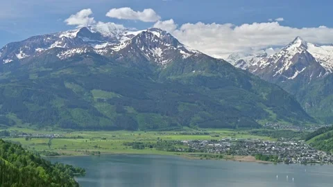 Panoramic view over Zell am See, Salzburg, Austria Stock Footage 195228963