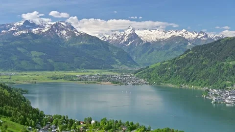 Panoramic view over Zell am See, Salzburg, Austria Stock Footage 195229258