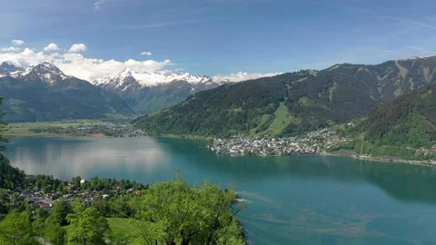 Panoramic view over Zell am See, Salzburg, Austria Stock Footage 195229632