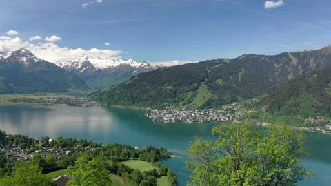 Panoramic view over Zell am See, Salzburg, Austria Stock Footage 195229899