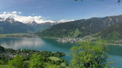 Panoramic view over Zell am See, Salzburg, Austria Stock Footage 195230239