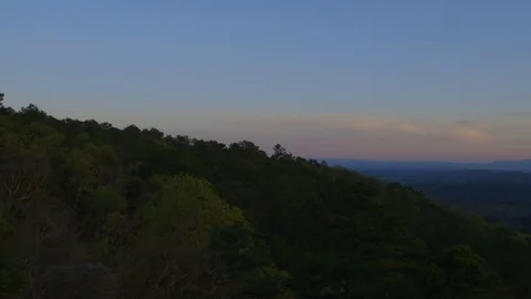 Panoramic view of the Ozarks and Sunset from a bluff Stock Footage 71312965