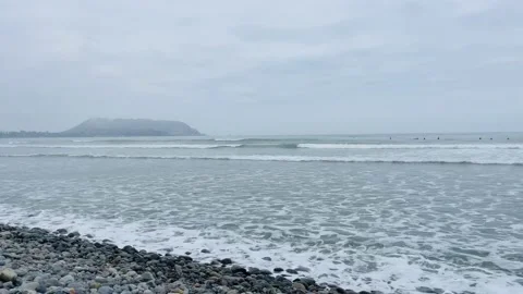 Panoramic view to Pacific ocean, beach in Lima, Peru Stock Footage 231360827