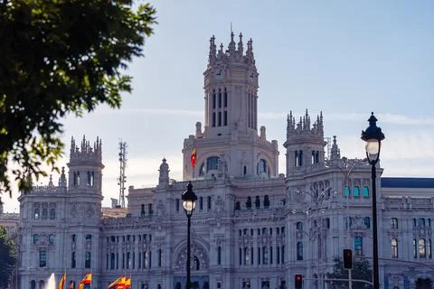 Panoramic view of Palacio de Cibeles with historic architecture and Spanish.. 写真素材