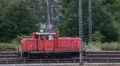 Panoramic View Pan Left Camera Follow Small Diesel Shunt Locomotive Passing Day HD Footage