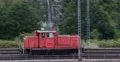 Panoramic View Pan Left Camera Follow Small Diesel Shunt Locomotive Passing Day 4k or 4k+ Resolution