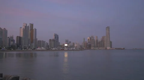 Panoramic view of Panama City at dusk Stock Footage 51310046