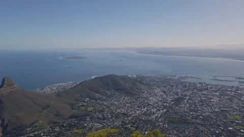 Panoramic View Panning Right Across Cape Town and Table Bay from Table Mountain Stock Footage 344087212