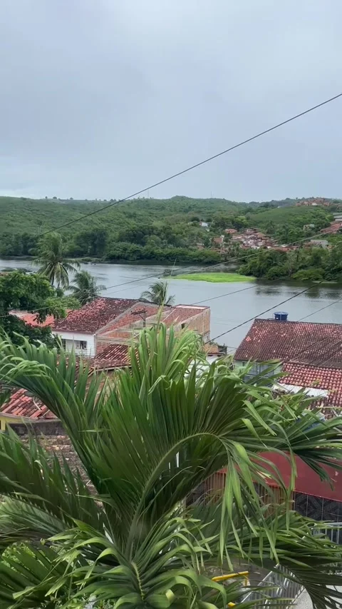 Panoramic View of Paraguacu River and Hills in Sao Felix Bahia Brazil Vídeos de archivo 343440927