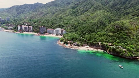 Panoramic View of Paredon Beach and Las Gemelas Beach. Puerto Vallarta, Mexico Stock Footage 280133598