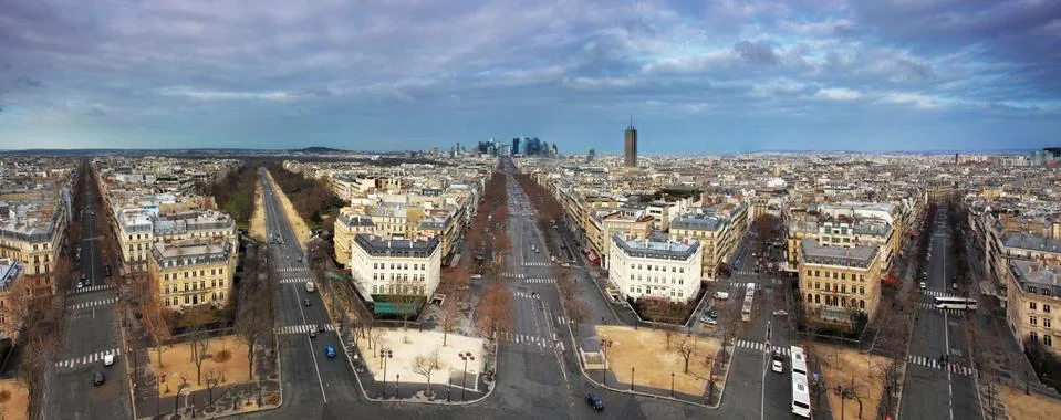 Panoramic view of Paris from the Arc de Triomphe Stock Photos