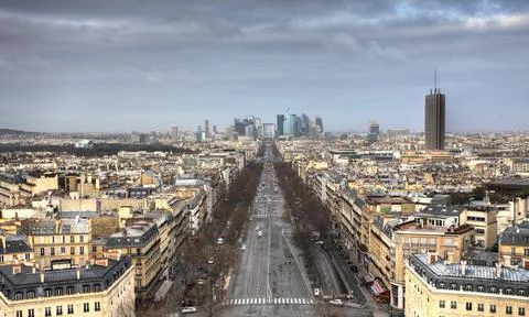 Panoramic view of Paris from the Arc de Triomphe Stockfoto's