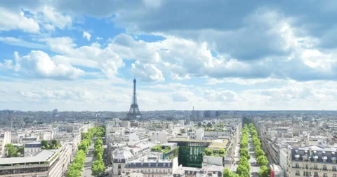 Panoramic view of Paris, Champs Elysees and the Eiffel Tower Stock Footage 91217729