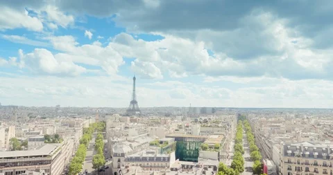Panoramic view of Paris, Champs Elysees and the Eiffel Tower Stock Footage 124506173
